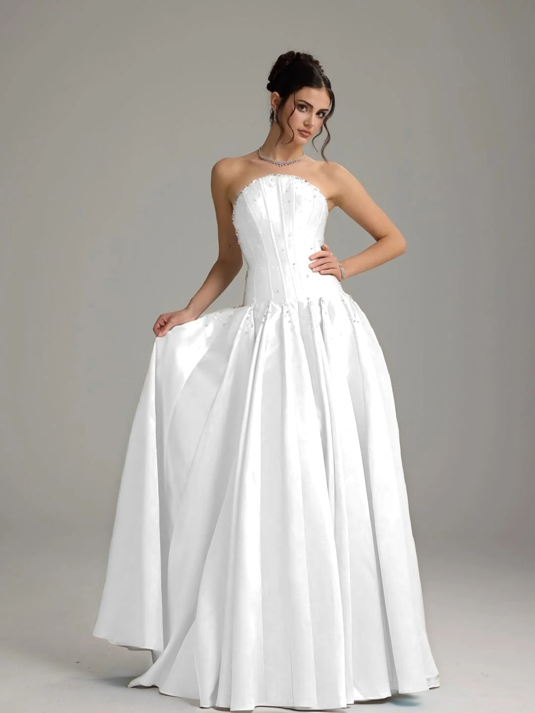 Graceful Sky Blue Straight Across Sleeveless Beaded Pleated Evening Dress