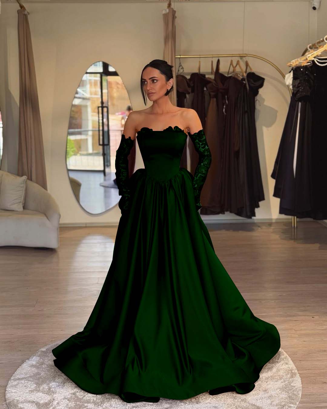 Elegant Sleeveless Strapless A Line Prom Dress With Lace Gloves