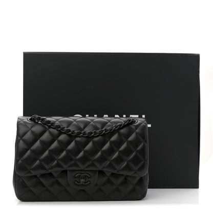 Lambskin Quilted Jumbo Double Flap So Black
