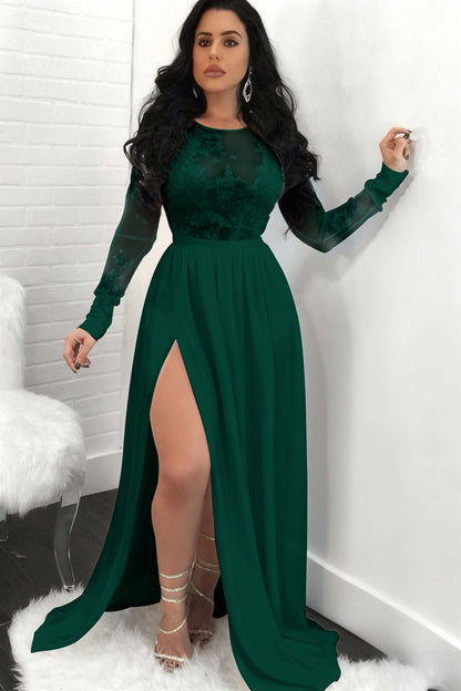 Sequins Long Sleeves Prom Dress Front Split