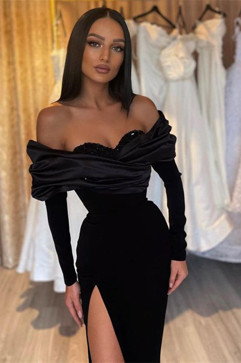 Black Long Sleeves Mermaid Evening Dress With Split