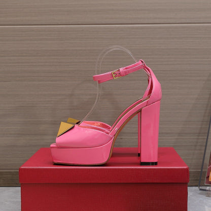 Open Toe Pump With One Stud Gold Patent Pink Leather 130MM