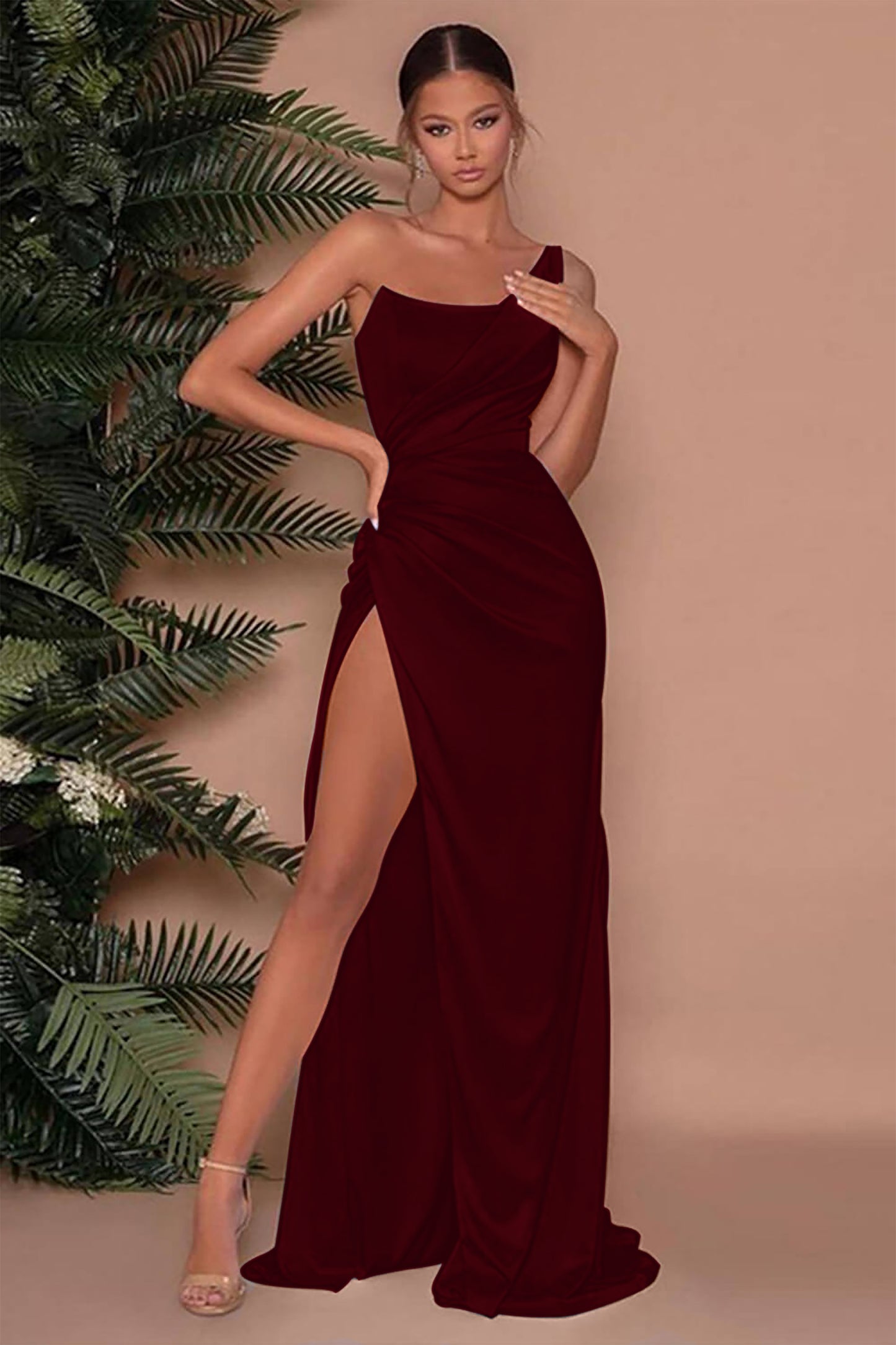 Sleeveless One-Shoulder Mermaid Long Slit Evening Dress