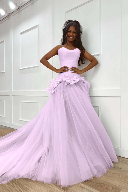Pink Sweetheart Mermaid Evening Dress in Satin and Tulle with Bows