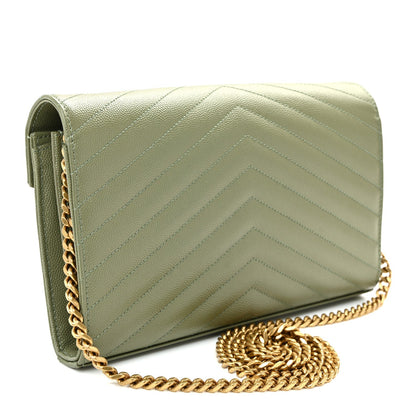 Grain De Poudre Matelasse Chevron Monogram Chain Wallet Light Sage