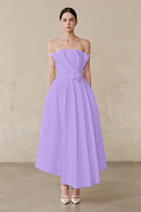 Ivory Off-the-Shoulder A-Line Evening Dress With Pleated