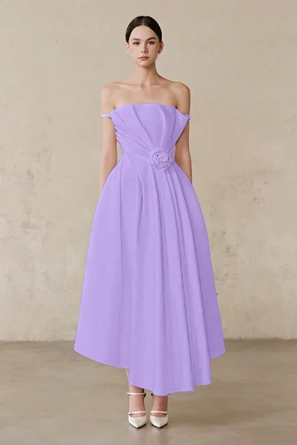 Ivory Off-the-Shoulder A-Line Evening Dress With Pleated