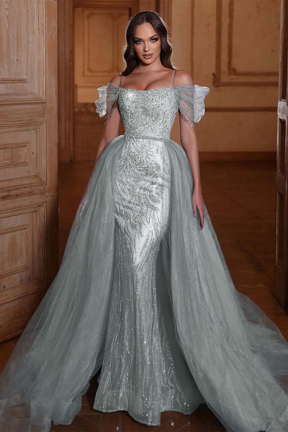 Off The Shoulder Mermaid Prom Dress Tulle Ruffles With Appliques