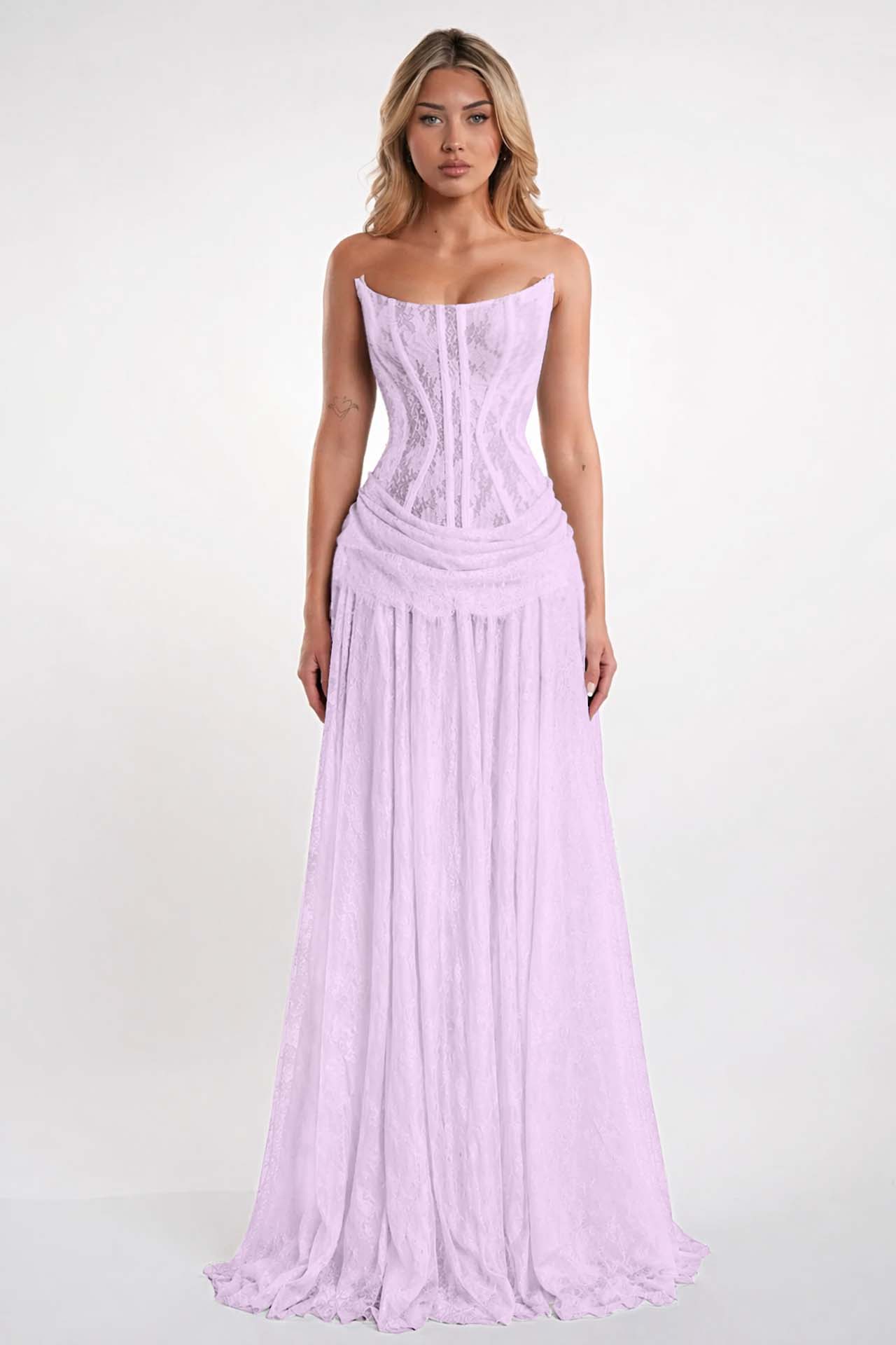 Elegant Black Strapless Evening Dress Sheath Floor Length With Lace