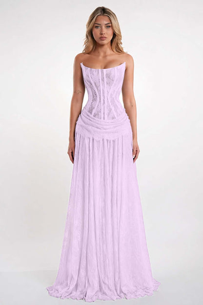 Elegant Black Strapless Evening Dress Sheath Floor Length With Lace