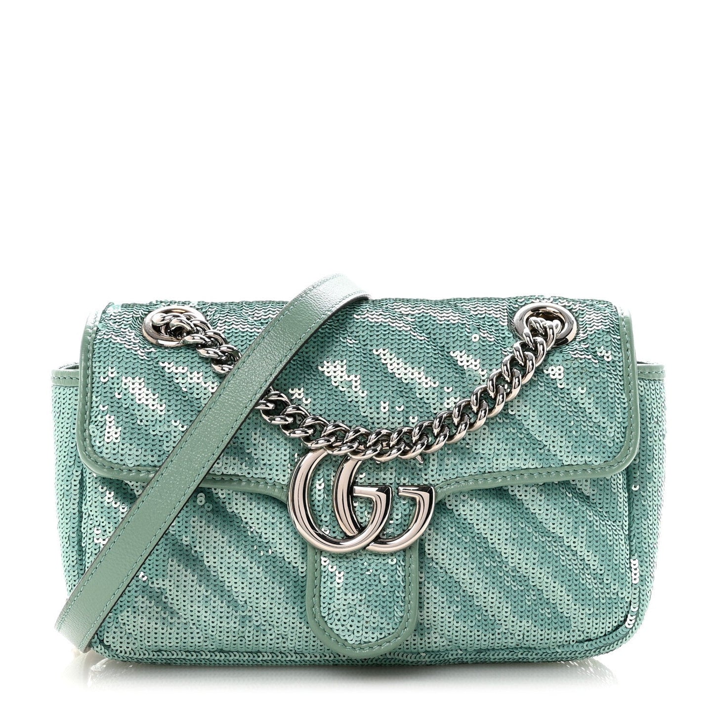 Sequin Matelasse Small GG Marmont Shoulder Bag Water Green Verde Chiaro Light Water Green