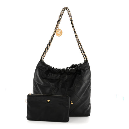 Shiny Calfskin Quilted Small Chanel 22 Black