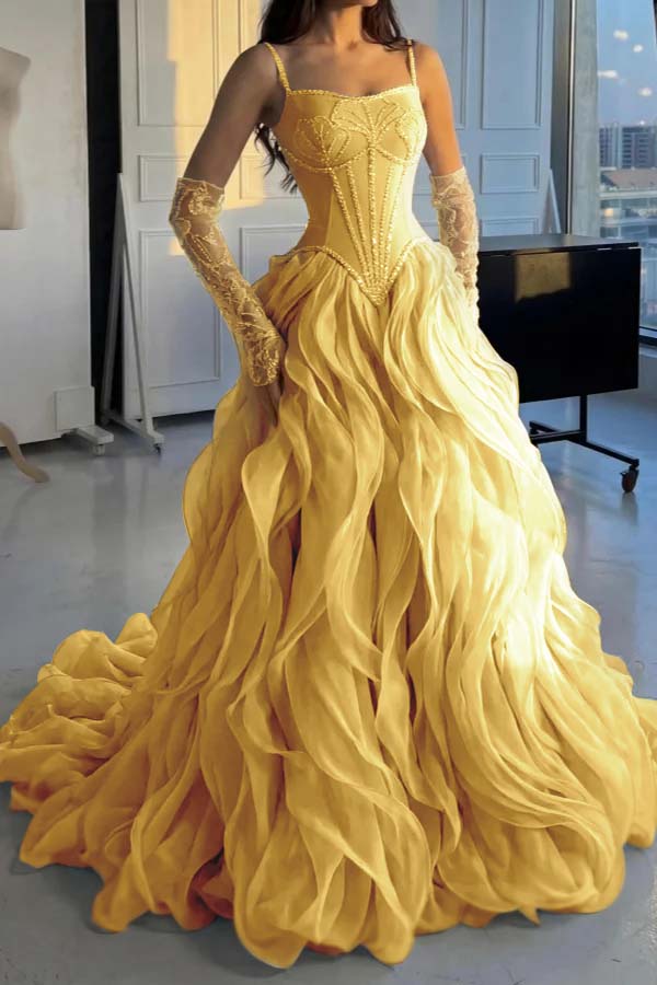 Stunning Silver Straps Formal Evening Dress Sleeveless Beading with Ruffles