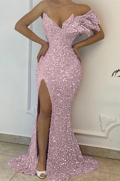 Pretty Lilac  V-Neck Off-The-Shoulder Mermaid Prom Dress