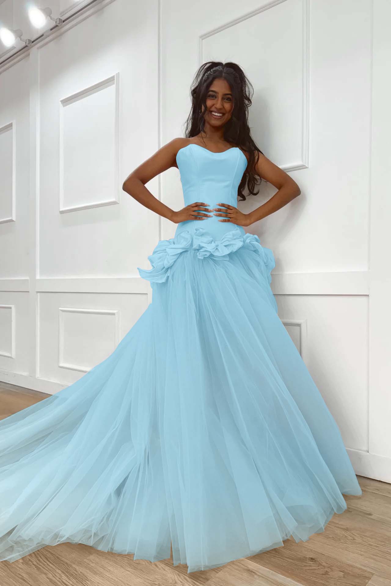 Pink Sweetheart Mermaid Evening Dress in Satin and Tulle with Bows