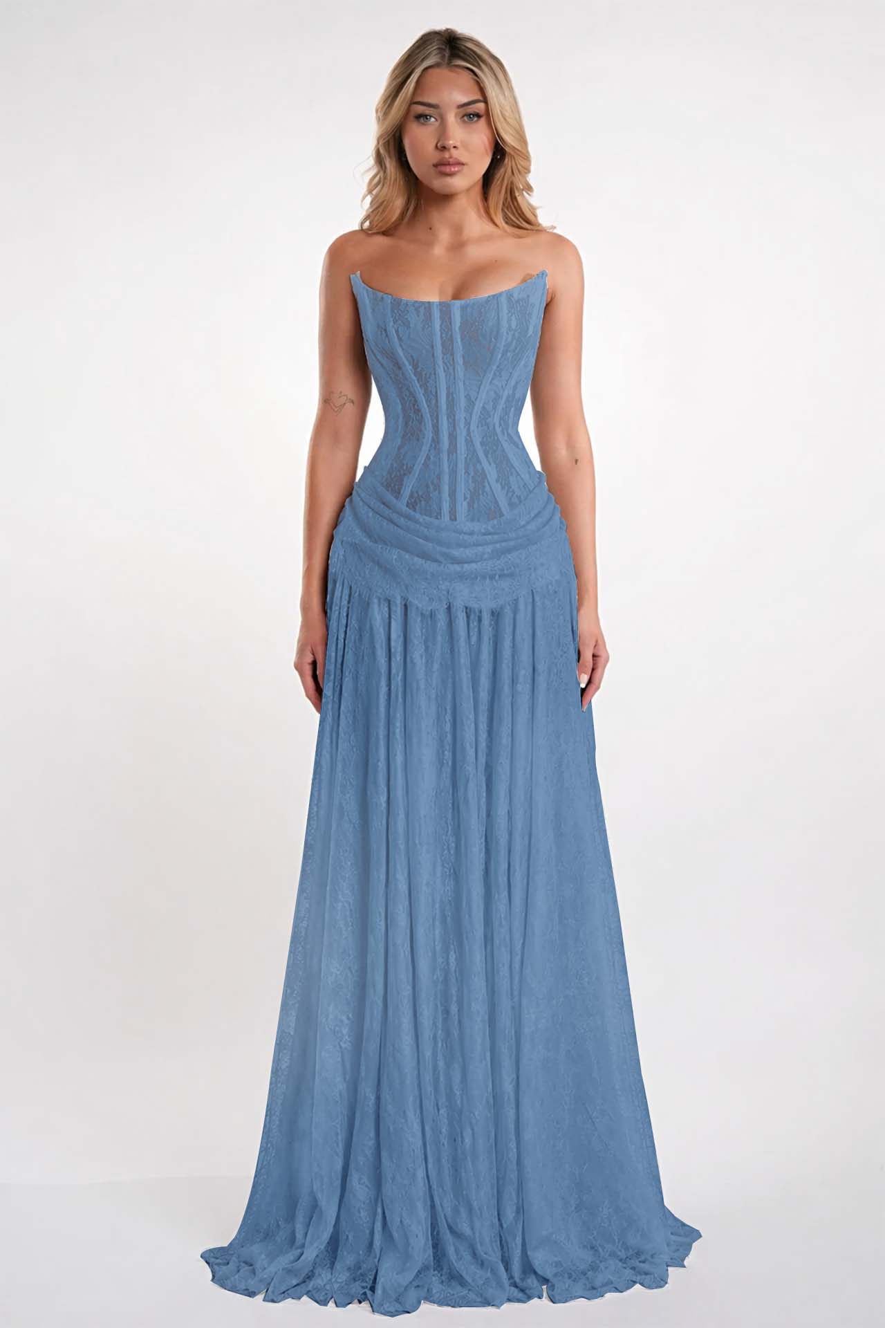 Elegant Black Strapless Evening Dress Sheath Floor Length With Lace