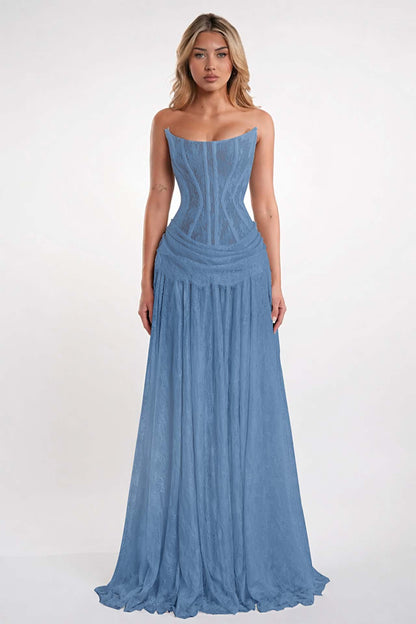 Elegant Black Strapless Evening Dress Sheath Floor Length With Lace