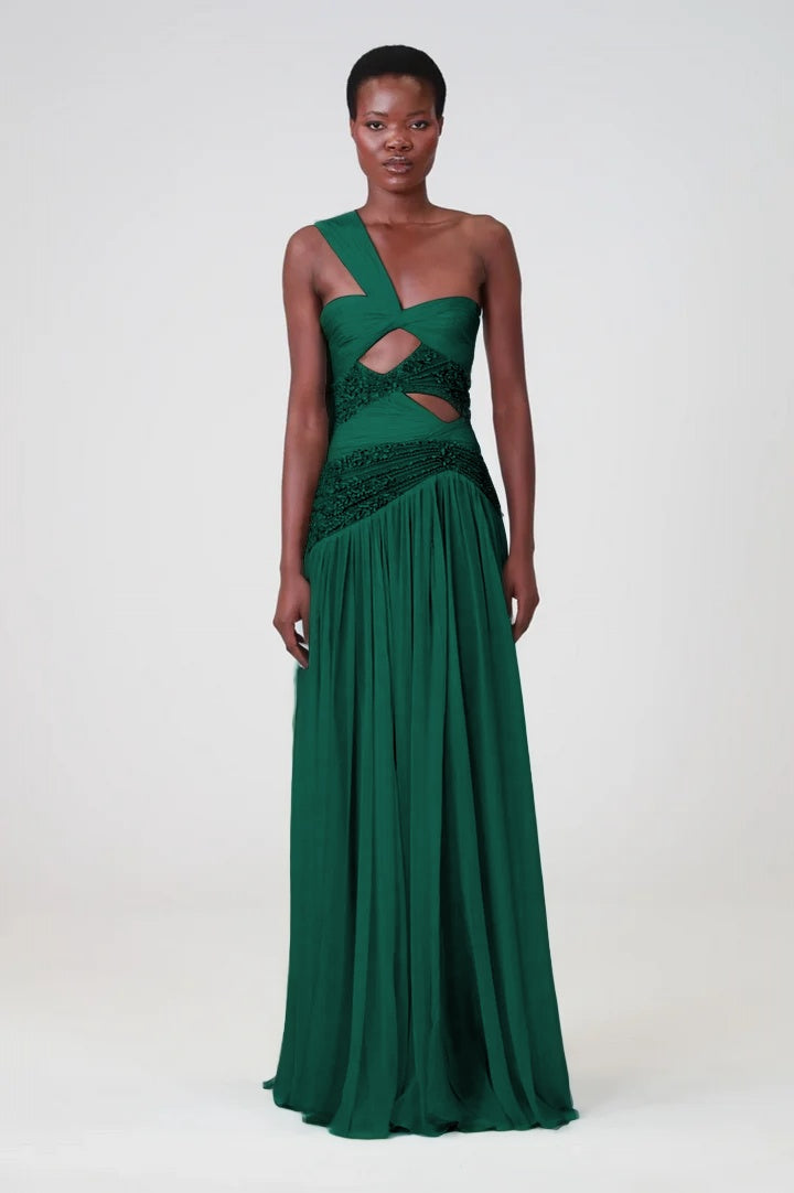 Charming Blue Sleeveless One Shoulder Long Evening Dress with Sequins