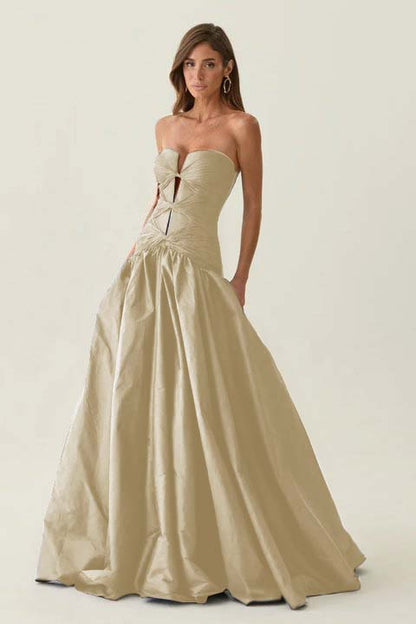 Elegant Dark Navy Sleeveless Strapless Long Evening Dress with Corset