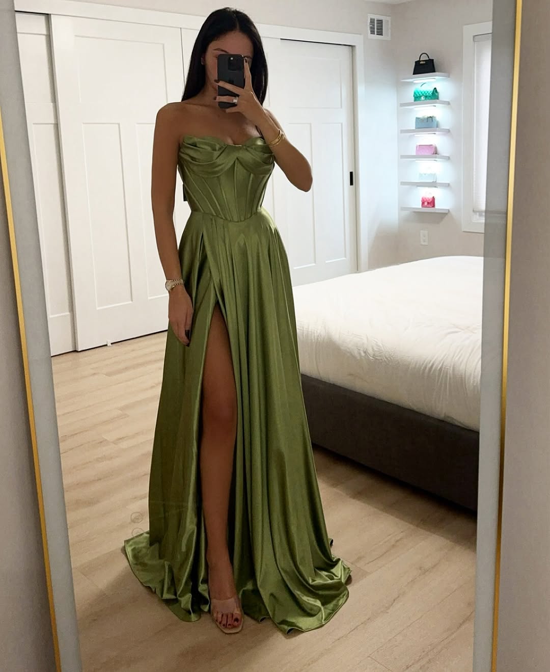 Green Sleeveless Strapless Sweetheart A-Line Prom Dress