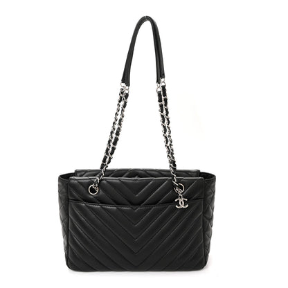 Lambskin Surpique Chevron Small Tote Black
