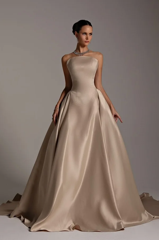 Sleeveless Strapless A-Line Elegant Prom Dress