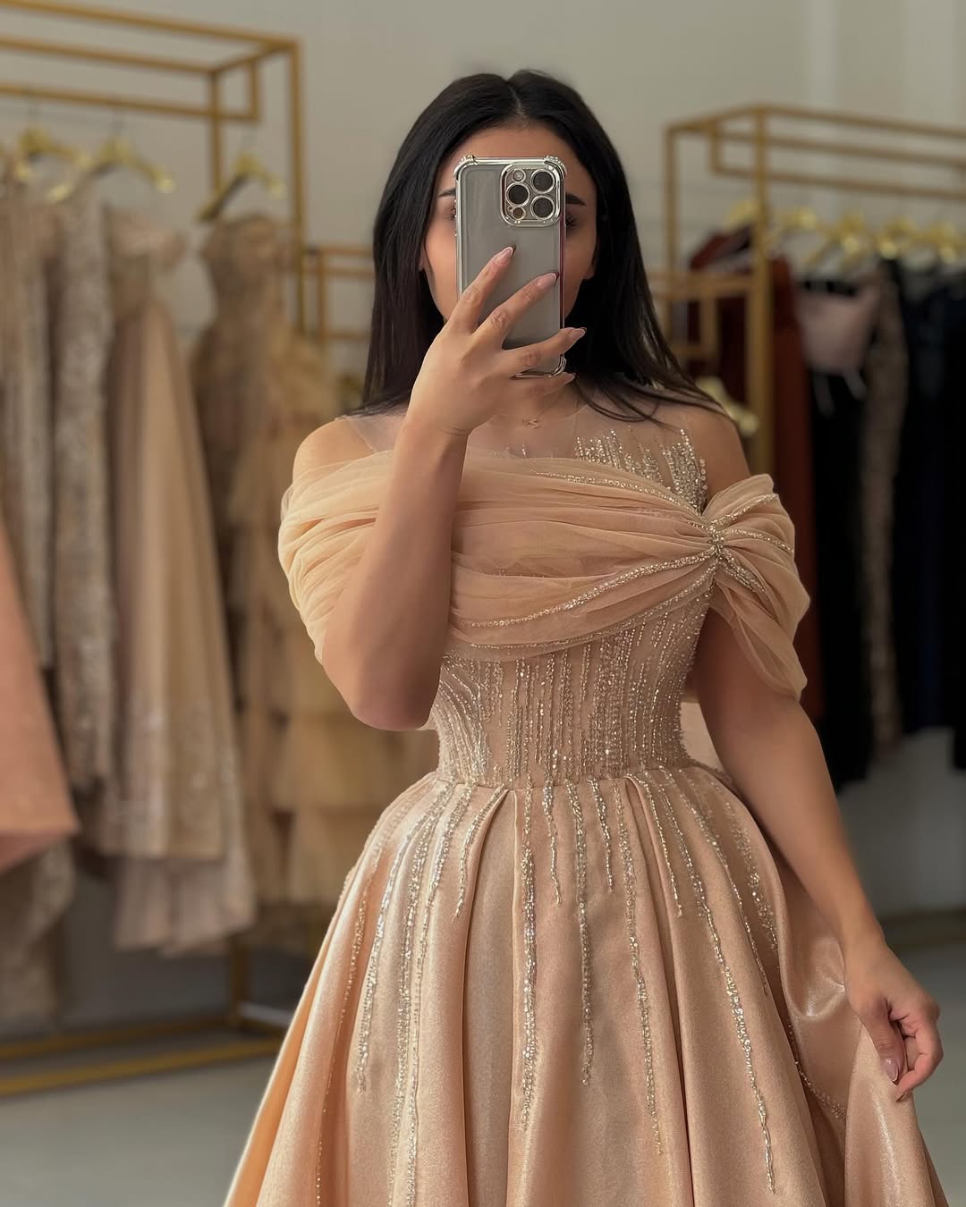 Sleeveless Jewel Off-Shoulders A-Line Beads Prom Dress