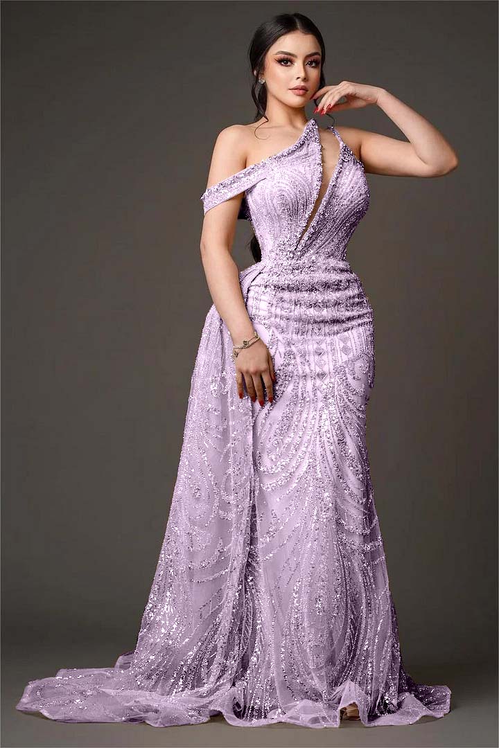One-Shoulder Sleeveless Beaded Embroidery Mermaid Prom Dress