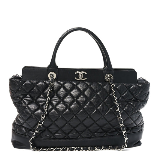Aged Calfskin Quilted Be CC Tote Black
