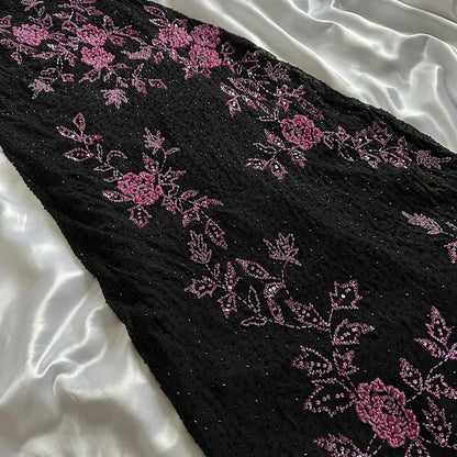 Black Retro Elegant Pink Beaded Chiffon Prom Dress Evening Dress Birthday Party Dress SH3595