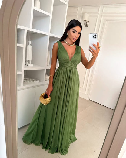 Purple Sleeveless Straps Deep V-Neck A-Line Prom Dress
