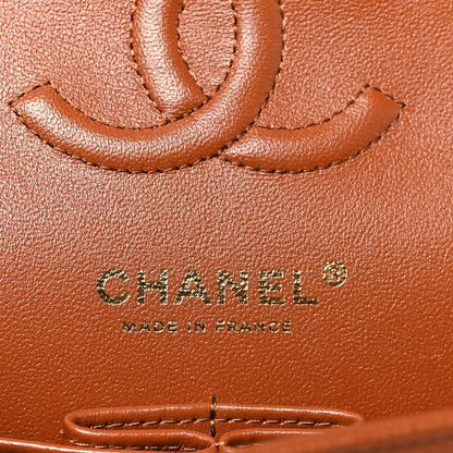Caviar Quilted Small Double Flap Light Brown