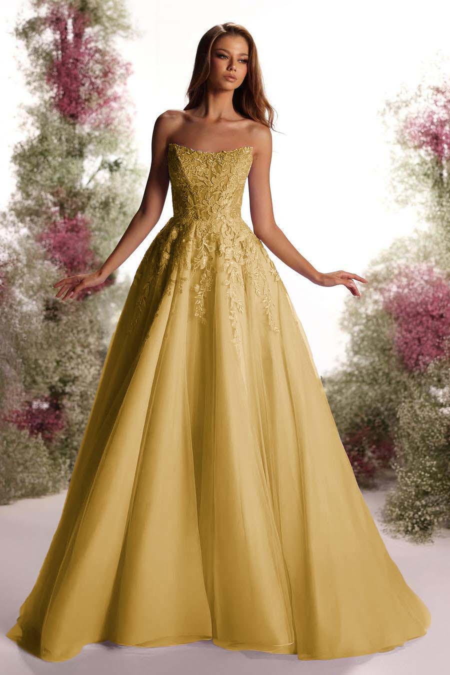 Beautiful Purple Tulle Sleeveless Strapless Applique A Line Prom Dress with Pleated