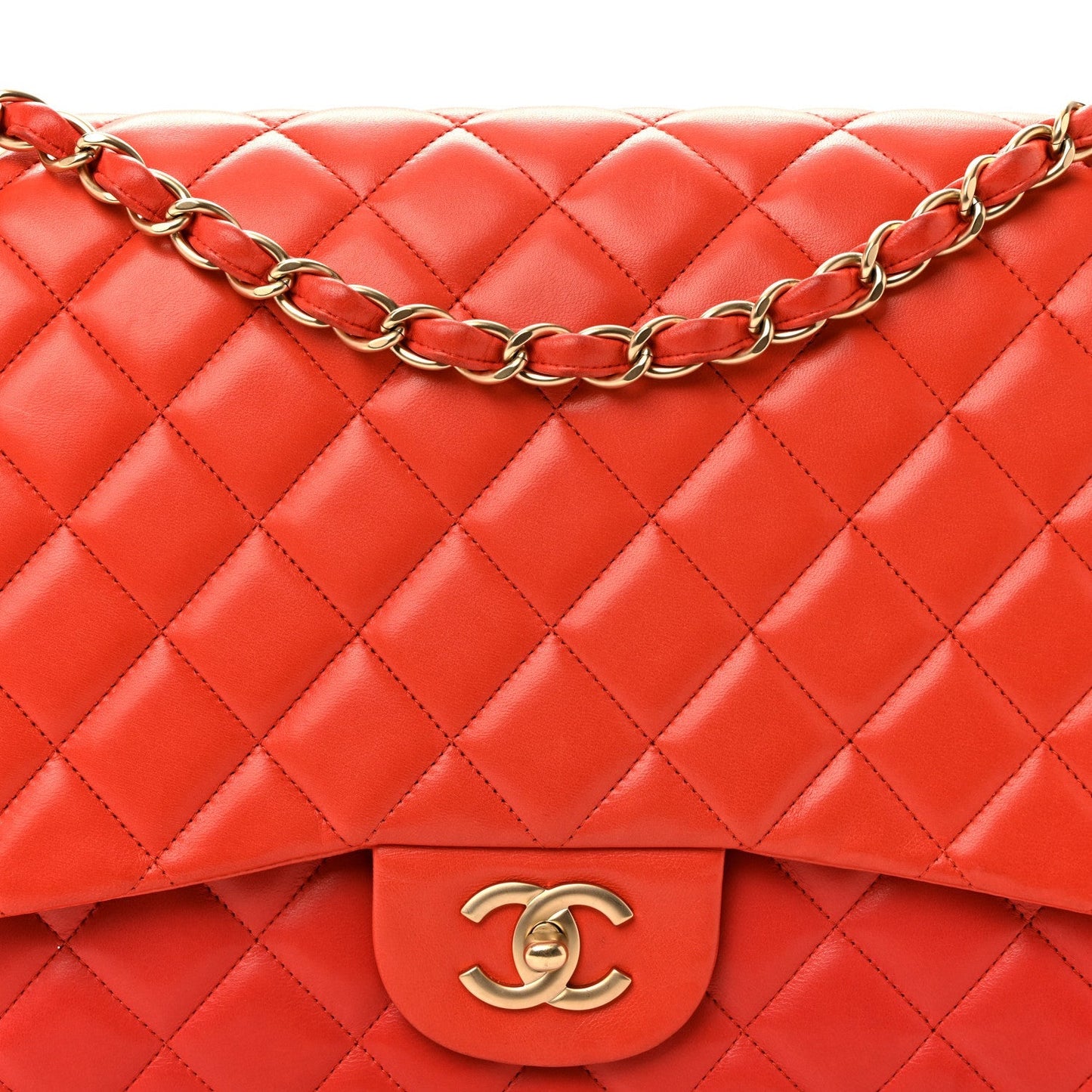 Lambskin Quilted Maxi Single Flap Red