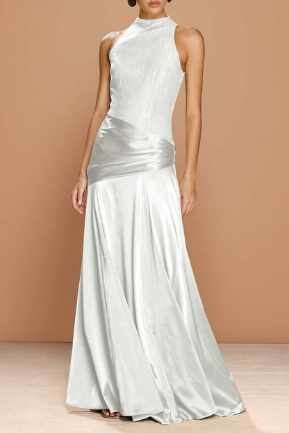 Chic Sleeveless High Neck Prom Dress With Embroidery