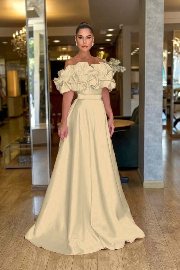 Lovely Pink Off-The-Shoulder Prom Dress With Handmade Flower