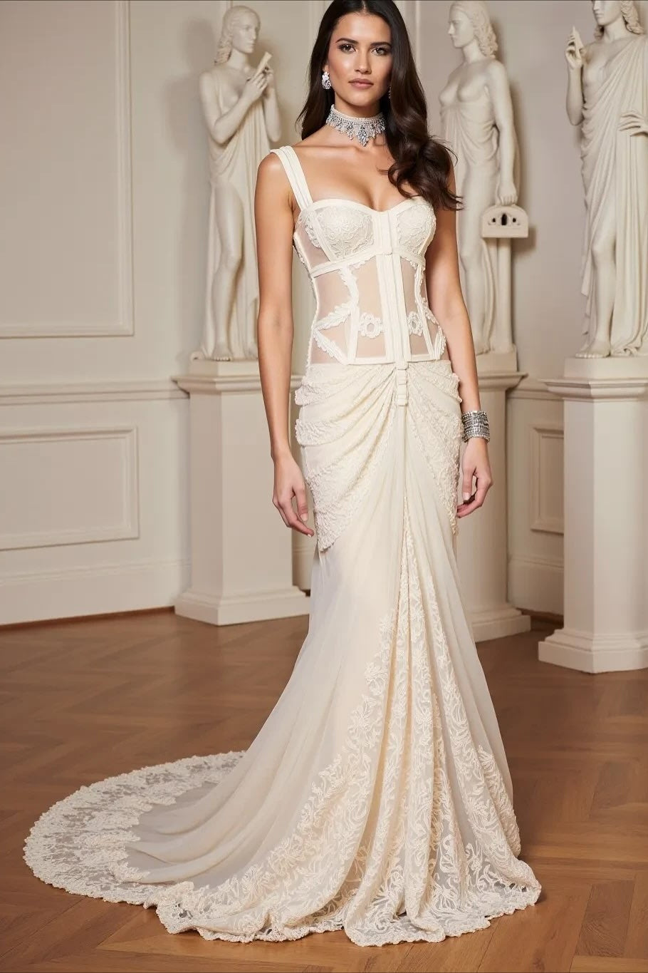 Sleeveless Sweetheart Mermaid Pleated Prom Dress With Embroidery