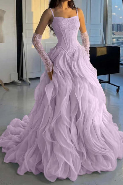 Stunning Silver Straps Formal Evening Dress Sleeveless Beading with Ruffles