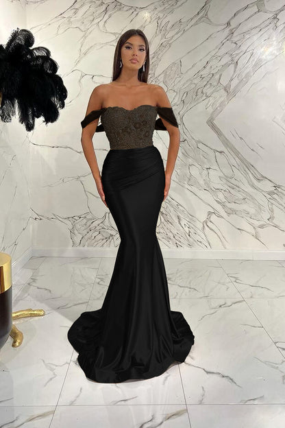 Gorgeous Mermaid Sequins Prom Dress With Beads Pleated Off-The-Shoulder