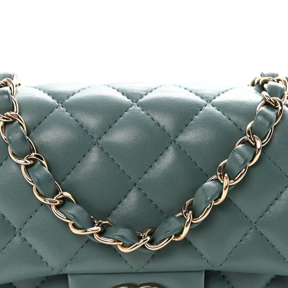 Lambskin Quilted Mini Rectangular Flap Green