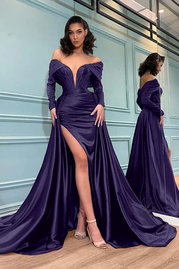 Long Sleeves Burgundy Evening Dress Mermaid