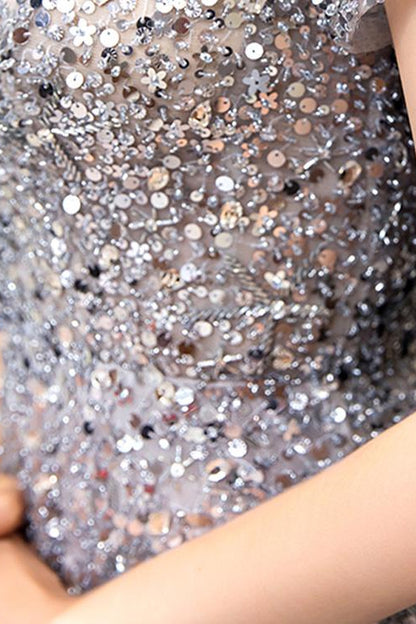 Gorgeous Long Prom Dress With Short Sleeves Sequins Online