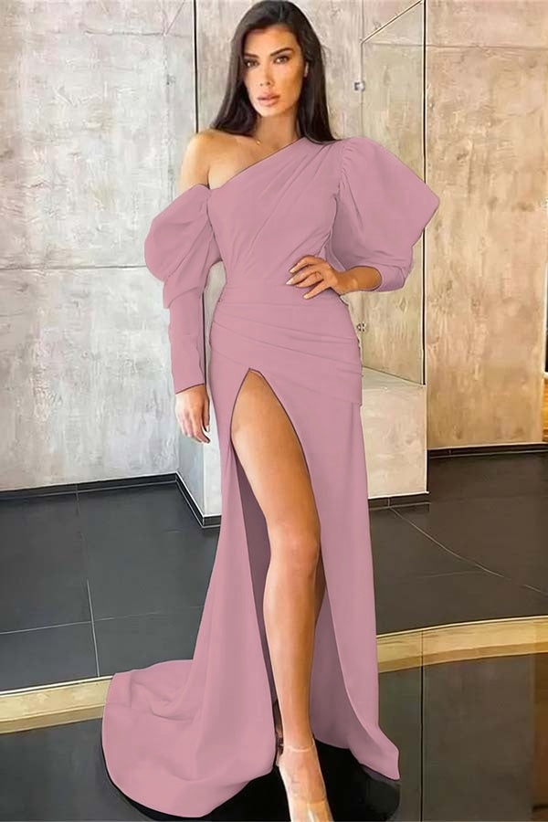 Black Mermaid Evening Dress Long Sleeve With Slit