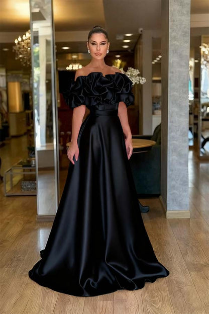 Lovely Pink Off-The-Shoulder Prom Dress With Handmade Flower