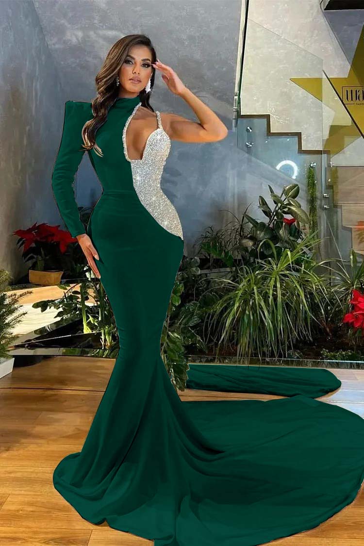 White Sequins Mermaid Prom Dress One Shoulder