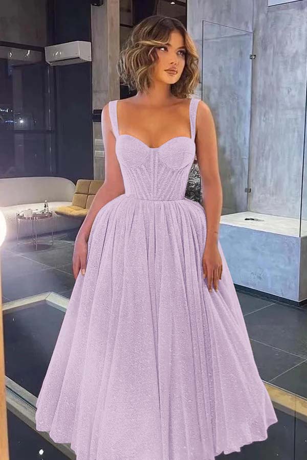 Gorgeous Spaghetti-Strap Sweetheart Sequins Prom Dress With Tulle