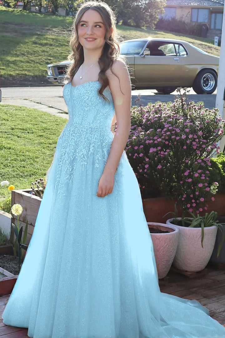 Sleeveless Spaghetti Straps Sweetheart A-Line Sequins Prom Dress