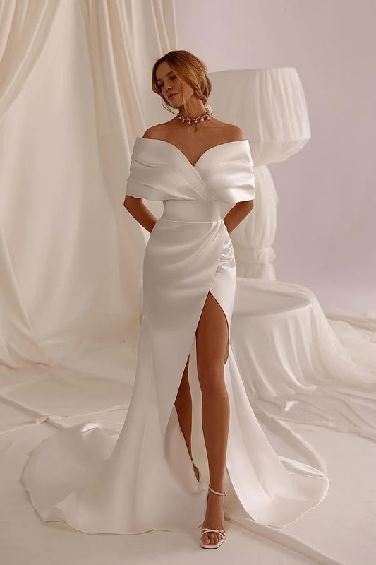 White Sleeveless Off-Shoulders V-Neck Mermaid Prom Dress