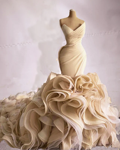 Ruffle rose mermaid wedding dress, bridal gown     fg2575