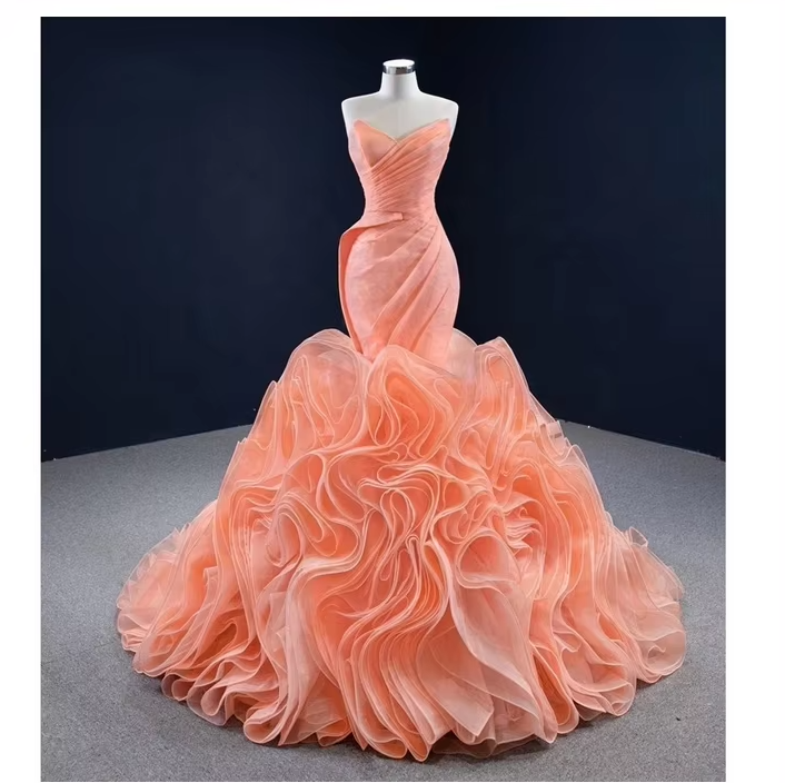 Ruffle rose mermaid wedding dress, bridal gown     fg2575